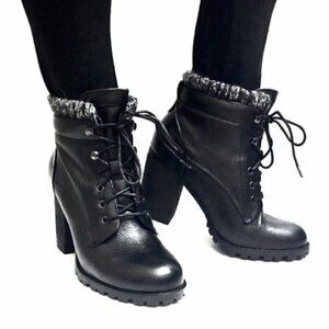 Steve Madden Judii Leather Textile/PuLining And Sock Combat Boots Women's 8.5M